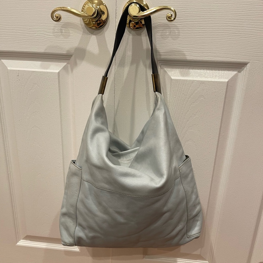 Large Soft Italian Leather Hobo/Tote.Used-Good Condition Light Powder Blue Color